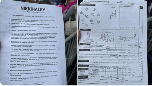 헤일리 캠프가 공개한 정신능력감정 시험지. 연합뉴스